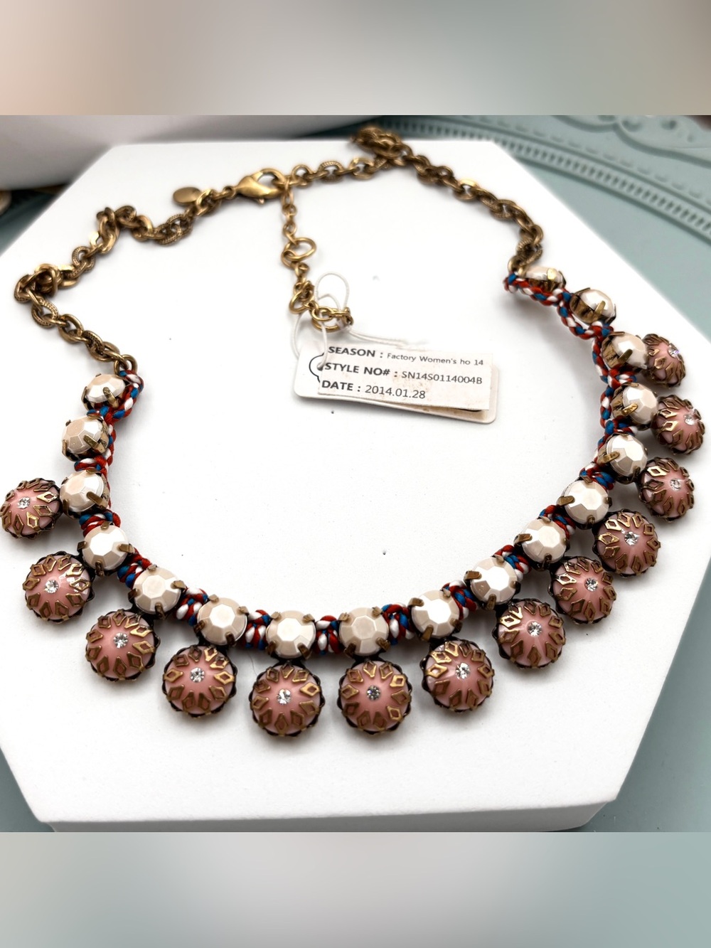 J.Crew vintage Gold tone crystal flower statement necklace